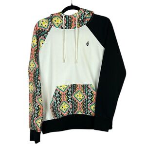 Volcom Black & White Multicolored Hoodie with Geometric Accents Size Medium